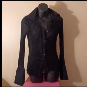 Bebe! Black,ridged,gauzy,long cuff,blouse.Sz M(S)